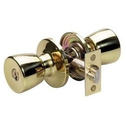 Master Lock TU0103KA4S | Door Lock, Keyed Alike, Tulip Knob, 6-Way Adjustable Latch, Polished Brass, SC1 Cylinder, for Entry, 8 each per Box