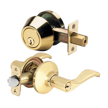 Master Lock WLC0603KA4S | Wave Lever Lockset, Polished Brass (US3), Single Cylinder, Schlage Keyway, Keyed Alike KA4
