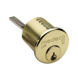 Medeco 100400H-T-05-FH-S-Y02 | Mortise Cylinder, 100400H Series, T Profile, Bright Brass (05), FH Function, Single Keyed, Y02 Code