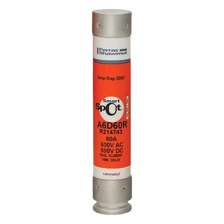 Mersen A6D60R | Fuse A6D-R - Class RK1 - Time-Delay 600VAC 600VDC 60A Ferrule SmartSpot Amp-Trap 2000