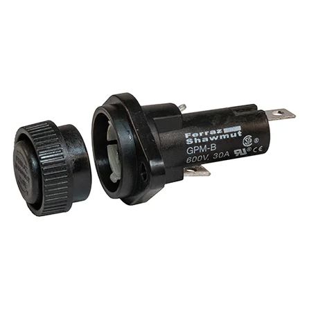 Mersen GPM-B | Fuse Block 600VAC 600VDC 30A 1/4in Quick Connect / Solder 1/4 Turn Bayonet Knob Panel Mount