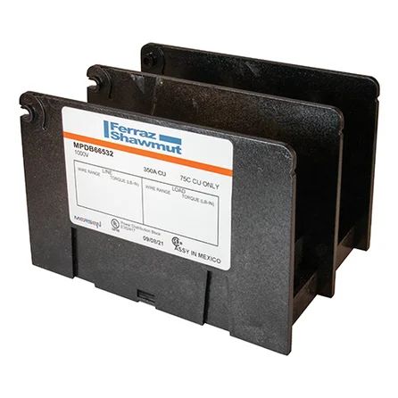 Mersen MPDB66532 | Open-Style PDB UL 1953 1000V Tin-plated Copper - 350A 2-Pole 2 - 10 openings; 2/0-#14 --- #6-#14 Box to Box