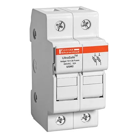 Mersen USM2 | Fuse Holder UltraSafe™ 800VAC 1000VDC Midget 30A 2-Pole Pressure Plate IP20