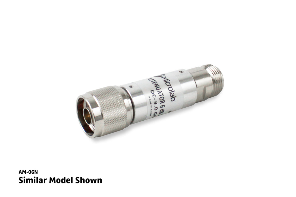Microlab/FXR AM-10N | Resistive Attenuator, Type N Male to Female, 10 dB, Passivated, 3 GHz, Aluminum, 2 W