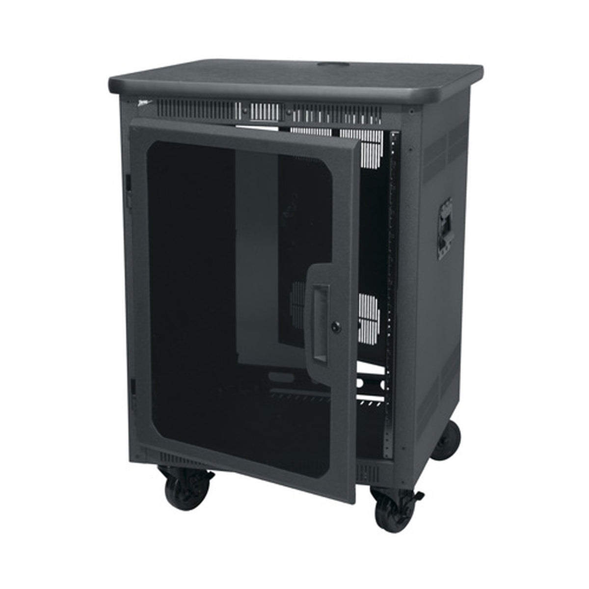 Middle Atlantic PTRK14-MDK | PTRK Series Rack, PTRK-14MDK, 25" D X 34 3/4" H Wood Top, Plexi Door