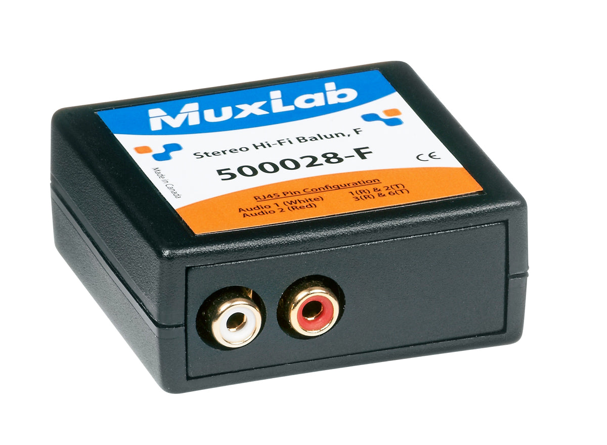 Muxlab 500028-F | Stereo Hi-Fi Balun, WxLxH, 2.25 x 2.4 x 1 in., 0 to 55 C Temperature Rating