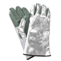 National Safety Apparel DJXG395 | CARBON ARMOUR Aluminized Leather Glove, Green, Rayon Back, Regular