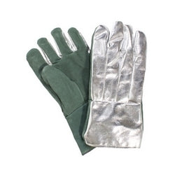 National Safety Apparel G51MLLW00214 | CARBON ARMOUR Aluminized Leather Glove, Rayon Back, Aluminized/Green, Large