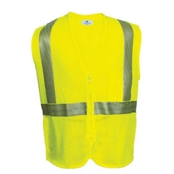 National Safety Apparel V00HA2Z3X | Class 2 FR Hi-Vis Yellow Para-Aramid Mesh Vest, Zipper Closure (Arc Rating = 5.1 cal/cm2), 3XL