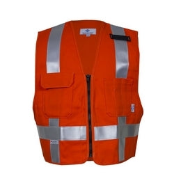 National Safety Apparel VNT99223M | Short Waist Orange FR Cotton, With Silver Reflective Non ANSI Class2 Style 4 Pocket: Cell Phone, 2 Inside Lower, M