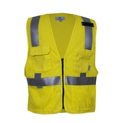 National Safety Apparel VNT99363XXXXXL | Deluxe Yellow FR Mesh, Silver Reflective, Zipper Front, 4 Pocket: Cell Phone, Pencil, 2 Lower, 5XL
