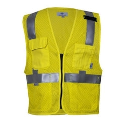 National Safety Apparel VNT99509M | Deluxe Yellow FR Mesh, ANTI Static, Silver Reflective, Zipper Front, 4 Pocket: Cell Phone, Pencil, 2 Lower, M