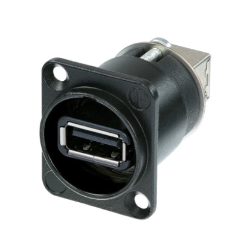 Neutrik NAUSB-W-B | Reversible USB Gender Changer, Black D?Shape, Panel Mount