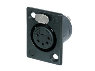 Neutrik NC5FP-B-1 | Receptacle, Black, Zinc Diecast, 5 Pole, < 50V, Front-mount, Short female receptacle, 18 AWG