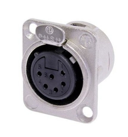 Neutrik NC6FD-L-1 | Receptacle, Silver, Zinc Diecast, 6 Pole, Panel-mount, Robust "D" metal shell