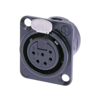 Neutrik NC6FD-L-B-1 | Receptacle, Silver, Zinc Diecast, 6 Pole, Panel-mount, UL, Robust "D" metal shell
