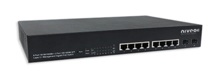 Niveo Professional NGSME8H | PoE Switch, 10-Port, (8) 10/100/1000 Base-T PoE, (2) Gigabit SFP Port Configuration