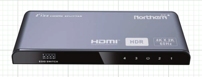 Northern Video HDMISPL14 | Cable Assembly A/V, Hdmi, Hdmi Splitter 1-In 4-Out, Up To 4Kuhd@60Hz Edid Hdmi, 2.0/Hdcp2.2/Hdr10