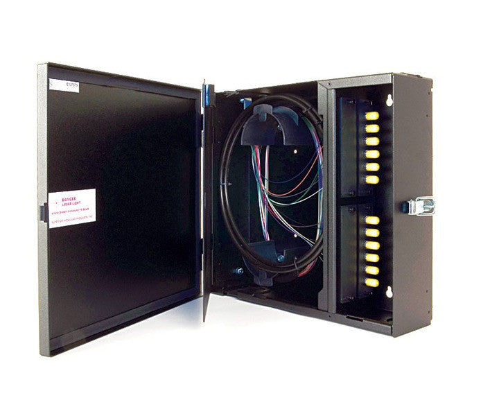 Optical Cable Corporation WTC12/24B | Fiber Enclosure, Wall-Mount, Black Housing, 4-Adapters