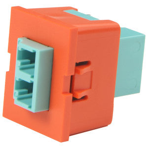 Ortronics 63700075-43 | TracJack, Workstation Module, Ceramic Sleeve, Multimode, 2-Fiber, LC Duplex, Aqua/Orange