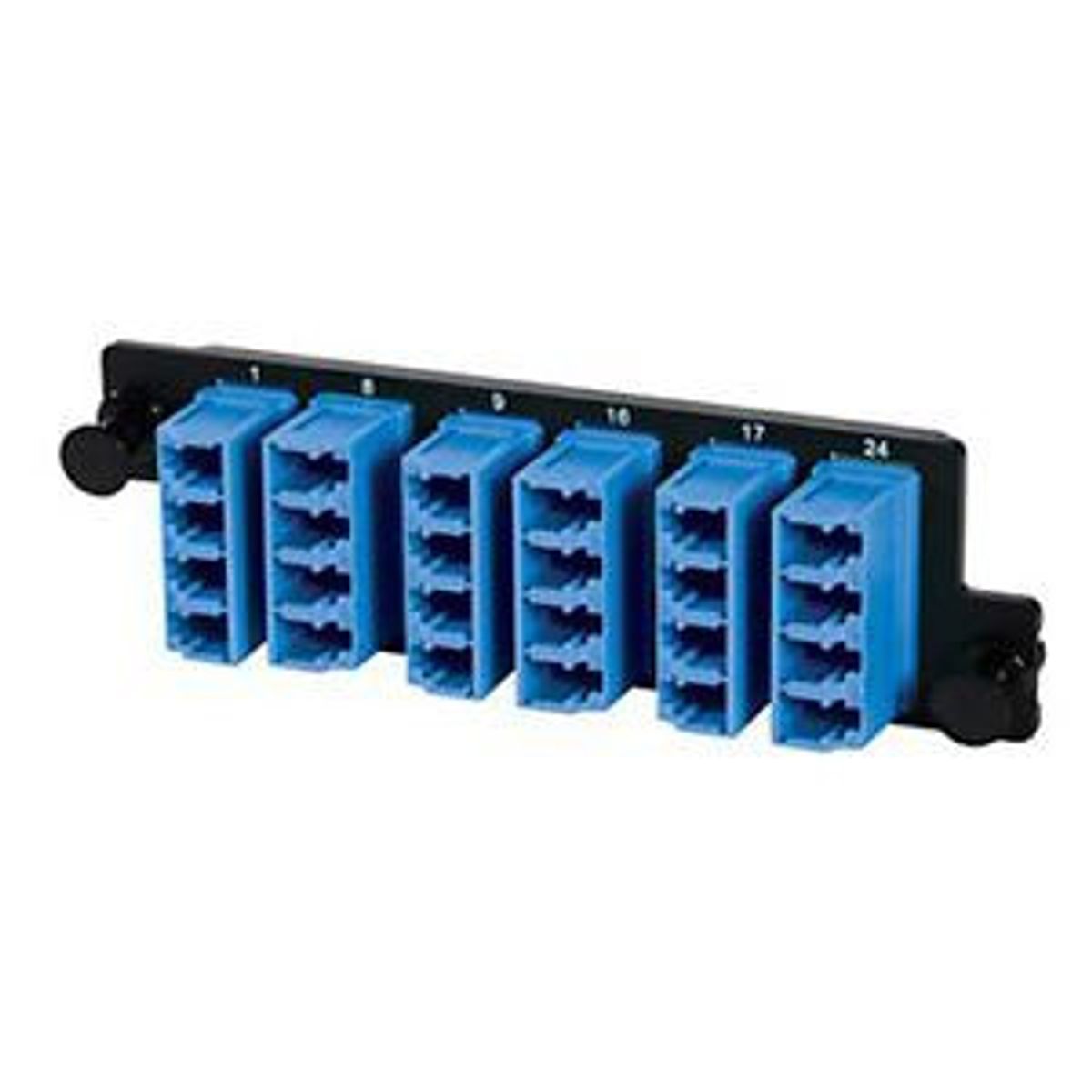 Legrand - Ortronics HDFP-LCQ24AC | Panel, HD, 6/LC Quad, Blue Adapters, Ceramic Sleeves, single mode, 1U, Black