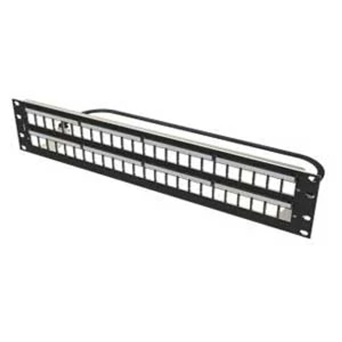 Legrand - Ortronics PSDHDJSU48 | Clarity Series, Angled Panel, 48-Port, 2 RU, Unloaded, Shielded, High Density Jack, Rack Mount, Black, 3.48 H x 19 W in.