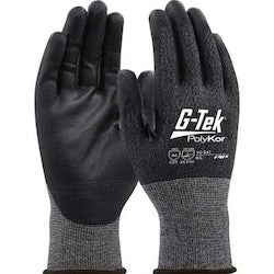 PIP 16-541/M | G-Tek Paradox Seamless Knit PolyKor Blended Glove with Polyurethane Coated Flat Grip - 21 Gauge, Black, Medium