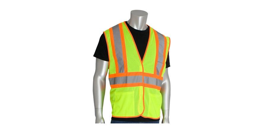 PIP 302-MVATLY-M | Two-Tone Safety Vest, Lime Yellow, Standard, Medium, Polyester, 2 in. Reflective Tape