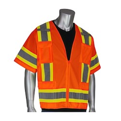PIP 303-0500-OR/M | ANSI Type R Class 3 Two-Tone Surveyor Eleven Pocket Vest, Hi-Vis Yellow, Medium