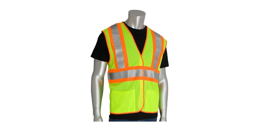 PIP 305-MVFRLY-L/XL | Safety Vest, Large to X-Large, Hi-Vis Yellow, Polyester Mesh
