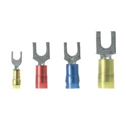 Panduit PN18-8F-C | Pan-Term PN18-8F-C Fork Terminal, Red, Nylon, 16-22 AWG, #8 Stud, PK100