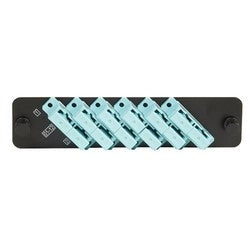 Commscope PNL-BK-012-MFA-SC02-AQ | 760066076 Fiber Adapter Panel, 1000-Type, 6 Lazrspeed Multimode Duplex SC Aqua Adapters, Black Finish