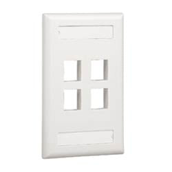 Panduit NK4FIWY | NK 4-Port, single gang, Flush Mount Vertical Faceplate With Labels, Off White