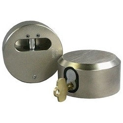Pacific Lock Company 2173S-IC2 | Padlock, Hockey-Puck, Flat Back, 2-7/8" Diameter, Hardened Solid Steel, Electroless Nickel Plated, For 5, 6, 7-Pin SFIC Core