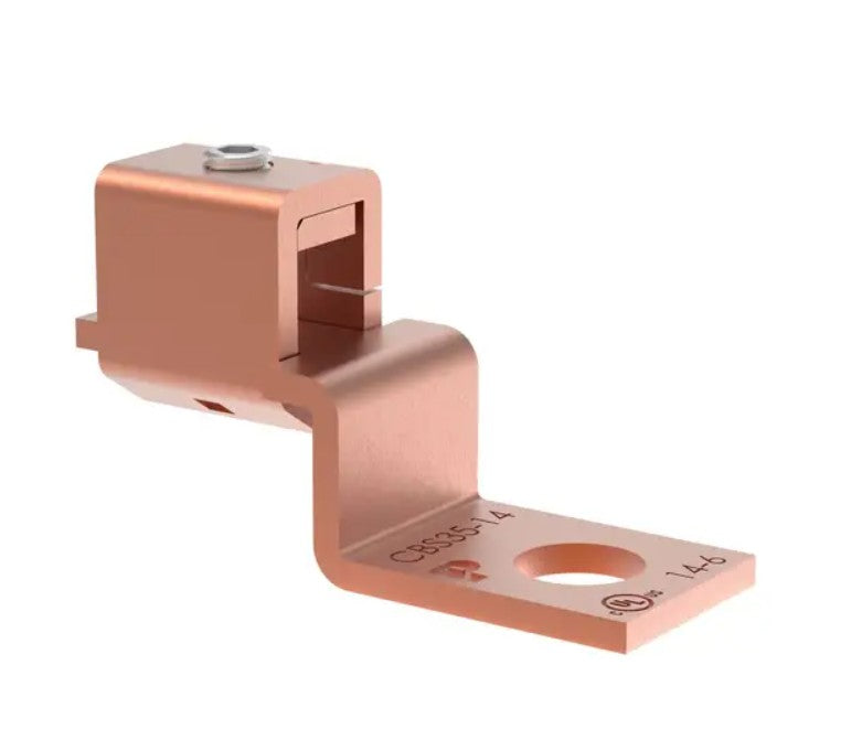 Panduit CBS35-14-C | Copper Mechanical Lug, 1 Hole, 1 Barrel, Offset Floating Tongue, #14 - #6 AWG, 1/4" (6.4mm) Stud