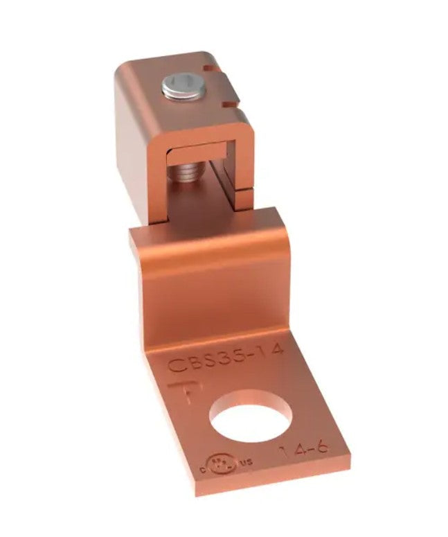 Panduit CBS35-14-C | Copper Mechanical Lug, 1 Hole, 1 Barrel, Offset Floating Tongue, #14 - #6 AWG, 1/4" (6.4mm) Stud