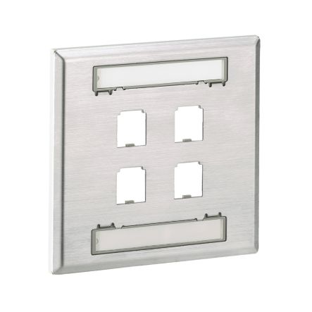 Panduit CFPL4S-2GY | Faceplate, 4 Port, Double Gang, Classic, Stainless Steel