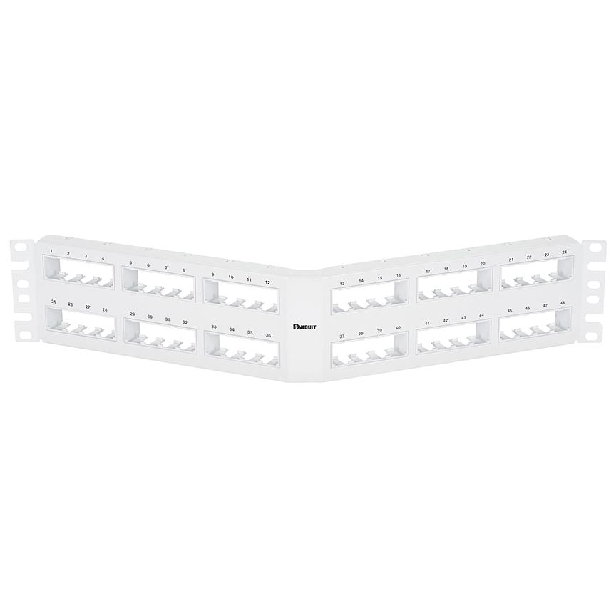 Panduit CPPA48FMWWH | Mini-Com, Angled,Unshielded, Patch Panel, 48 Port, 2 RU, White