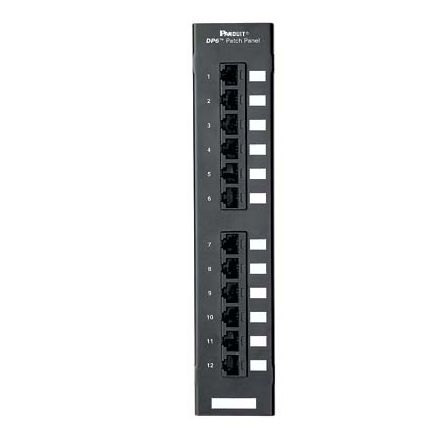 Panduit DP125E88TGY | DP5e Flat Cat 5e Punchdown Patch Panel 12 Ports, 1RU, Black