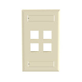 Panduit NK4FEIY | NK 4-Port, single gang, Flush Mount Vertical Faceplate With Labels, Electric Ivory