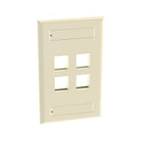 Panduit NK4FEIY | NK 4-Port, single gang, Flush Mount Vertical Faceplate With Labels, Electric Ivory