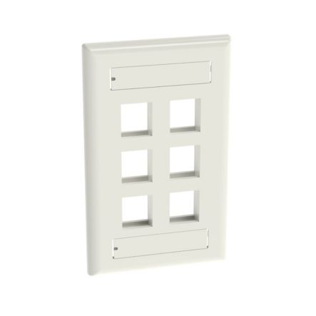 Panduit NK6FIWY | NK 6-Port, single gang, Flush Mount Vertical Faceplate With Labels, Off White