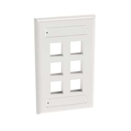 Panduit NK6FWHY | NK 6-Port, single gang, Flush Mount Vertical Faceplate With Labels, White