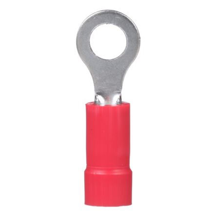 Panduit PV18-8R-CY | Pan-Term Ring Terminal, Red, Vinyl, 16-22 AWG, #8 Stud, PK100