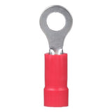 Panduit PV18-8R-CY | Pan-Term Ring Terminal, Red, Vinyl, 16-22 AWG, #8 Stud, PK100