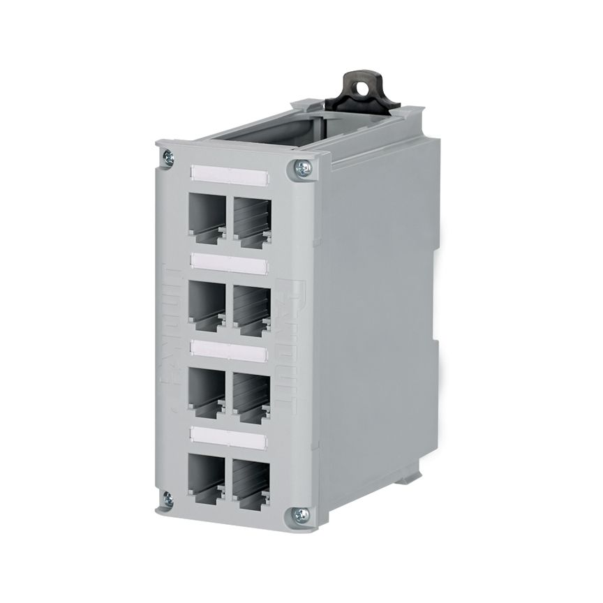 Panduit CDPP8RG | IndustrialNet DIN Rail Mount Patch Panel - 8 Port(s) - 8 x RJ-45 - Rock Gray - DIN Rail Mountable