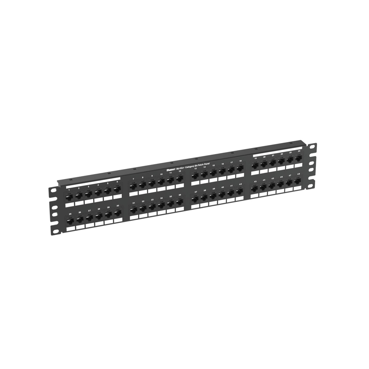 Panduit NK6XPPG48Y | Panduit NetKey | Network Patch Panel - 48 Port(s) - 48 x RJ-45 - 2U High - Black - 19" Wide - Rack-mountable