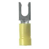 Panduit PV10-10LF-L | Pan-Term PV10-10LF-L Fork Terminal, Yellow, Vinyl, 10-12 AWG, #10 Stud, PK50