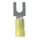 Panduit PV10-8F-L | Pan-Term PV10-8F-L Fork Terminal, Yellow, Vinyl, 10-14 AWG, #8 Stud, PK50