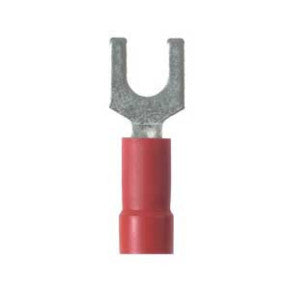 Panduit PV18-6F-MY | Pan-Term PV18-6F-MY Fork Terminal, Red, Vinyl, 16-22 AWG, #6 Stud, PK1000